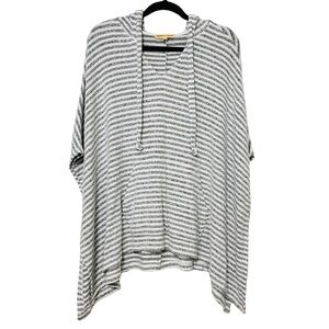 Mesh + Lace Gray & White Striped Oversized Slouchy Fit Poncho Hoodie Sz Large